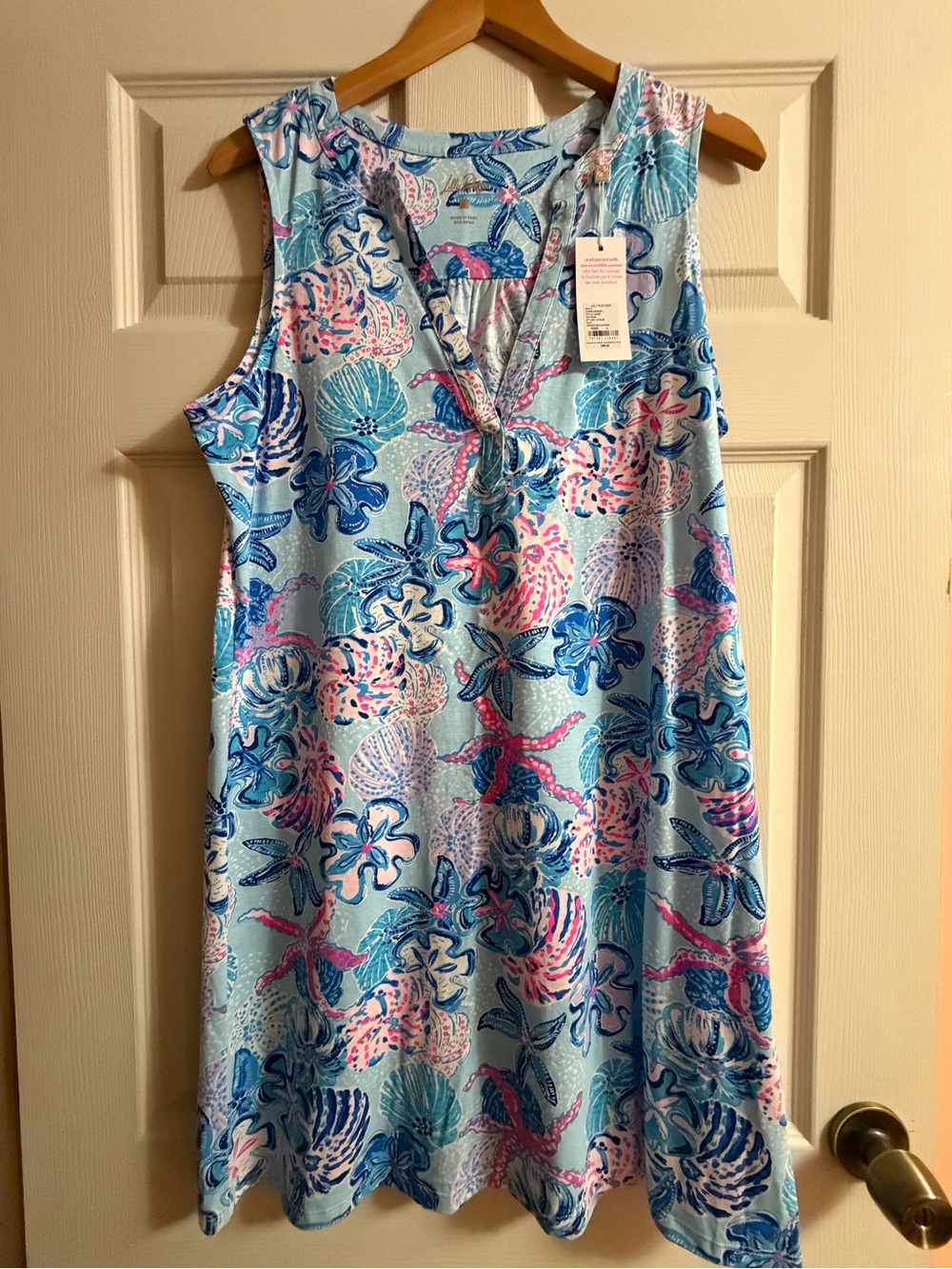 Lilly Pulitzer -Sleeveless Sea-Print Shift Dress - Light Blue, Pink & Navy